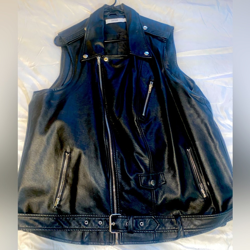 Womens Motorcycle Biker Faux Leather Sleeveless Vest Jacket Slant Zip w/ Pockets